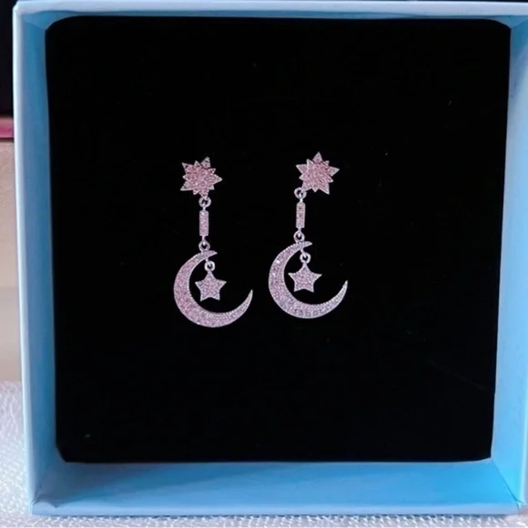 COPY - Sterling Silver Moon & Star dangle Earrings - Picture 4 of 5